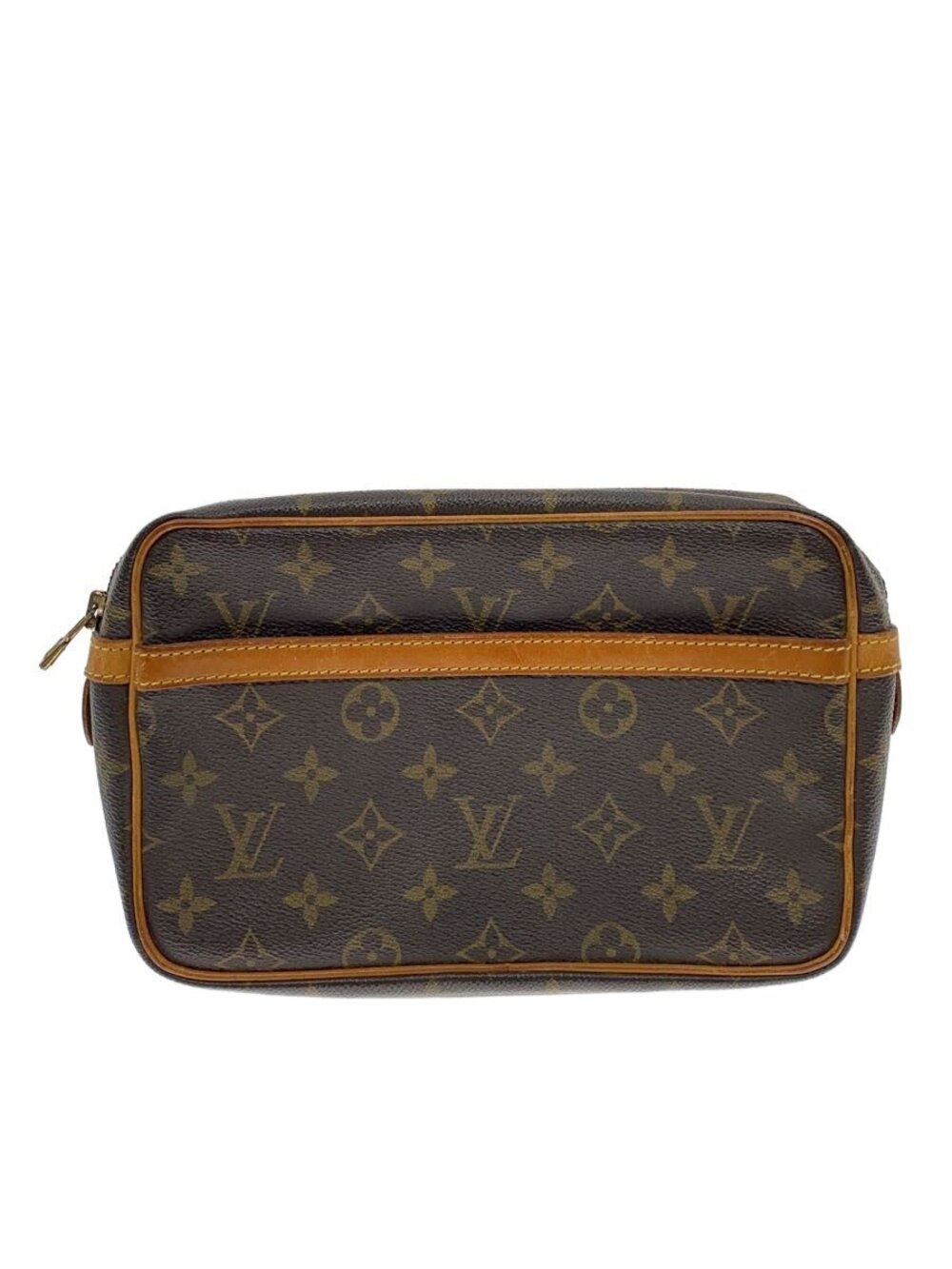 LOUIS VUITTON Clutch Bag Leather Brown All over